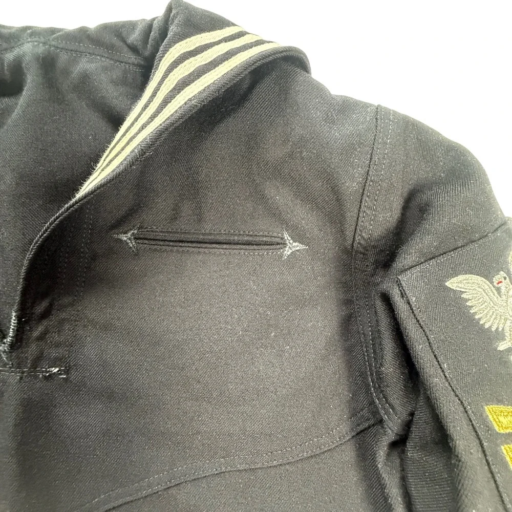 Vintage US Navy Black Wool Sailor Jumper Crackerjack Top Eagle Rating Badge‎ 38R